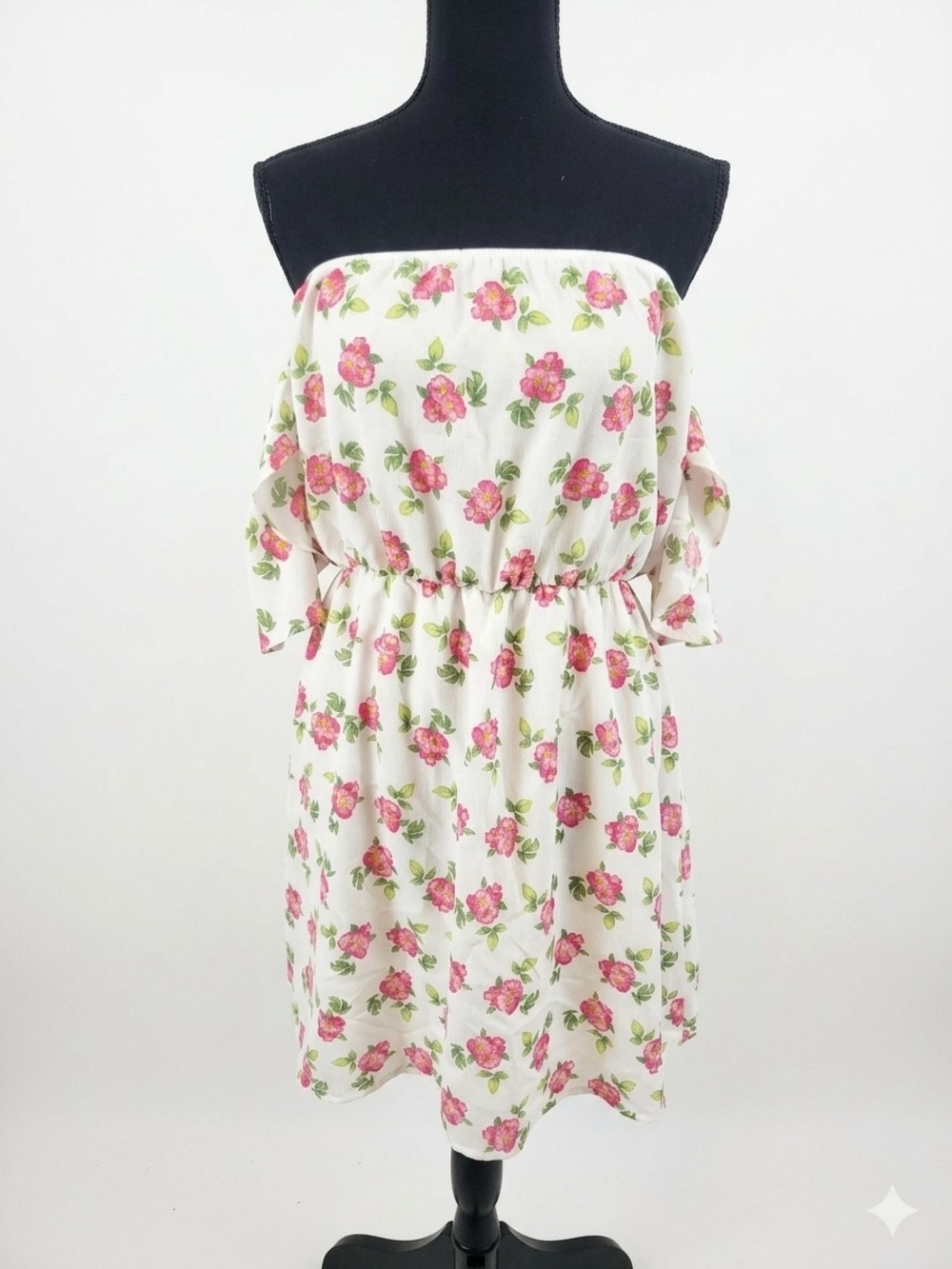 Everly White Strapless Dress with Pink Floral Print